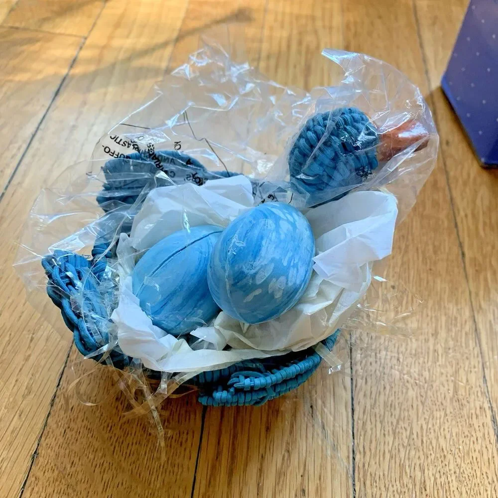 Avon Straw Bunny Pomander, Duck Soap Holder Blue Easter Collectibles NIB